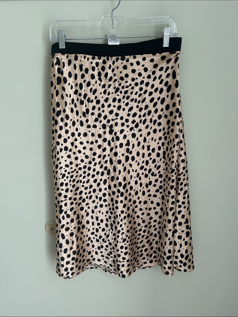Serra Beige Satin Midi Skirt with Black Spot Print